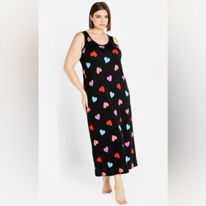 Black Maxi Nightgown with Muti Colored Hearts Plus Size 18/20 NIP